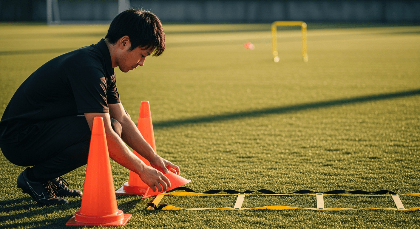 トレーニング準備をするトレーナー