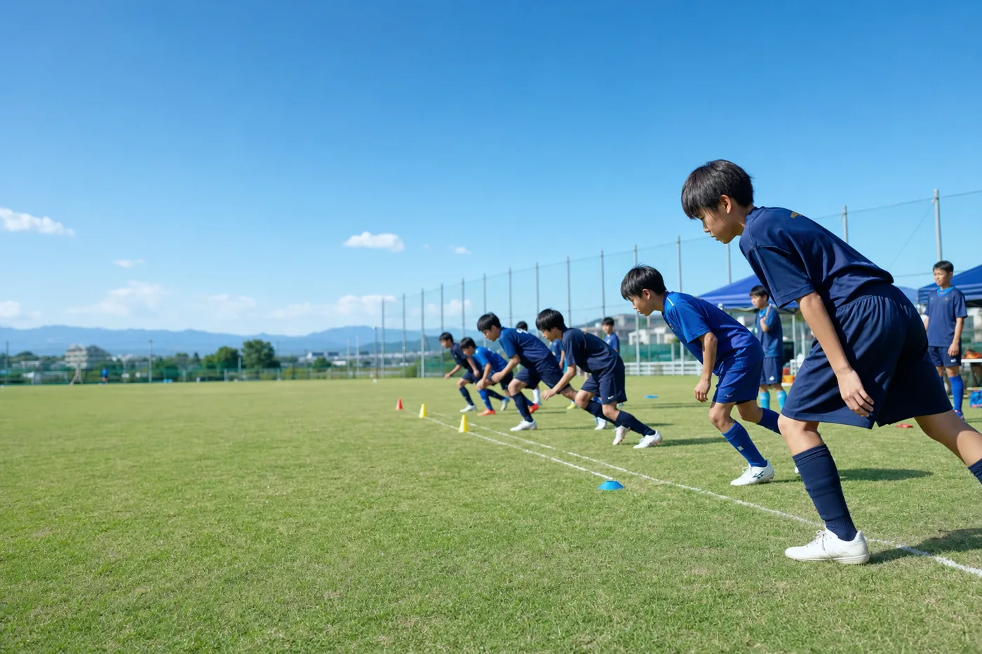 チーム指導：チーム全体でのスタート姿勢の練習